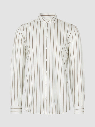 Classic Shirt Sand Herringbone Stripes Slim