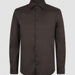 Elevated Shirt Slim Dark Brown – ein schmal geschnittenes, dunkelbraunes Hemd aus Pima-Baumwolle im Button-Down-Stil mit spitzem Kragen und langen Ärmeln.