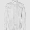Elevated Shirt Slim – Hellgrau gestreift: Langärmliges Hemd in Slim-Fit-Passform aus Pima-Baumwolle mit hellgrauen vertikalen Nadelstreifen.
