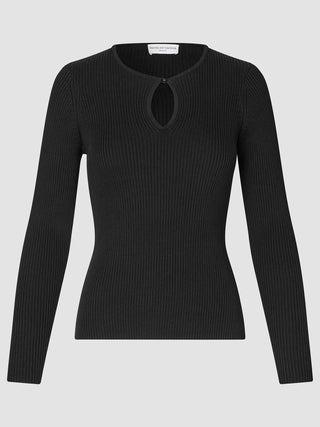 Women Fine Knit Rib Long Sleeve Black