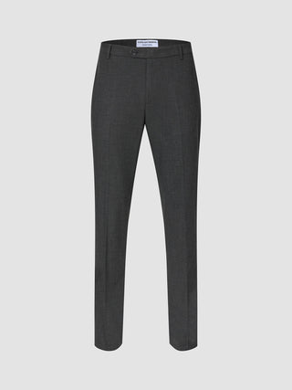 Hose Motion Suit in der Farbe Pepper Grey in regulärer Passform mit 360°-Stretch, einem Bund mit Knopfverschluss und einer Bügelfalte an der Vorderseite des Beins.