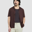 Refined Linen Bowling Short Sleeve Shirt Dark Brown