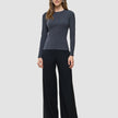 Women Rib T-shirt Long Sleeve Dark Grey Melange