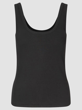 Ein schwarzes Rib-Tanktop mit U-Ausschnitt.