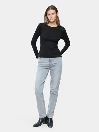 Women Rib T-Shirt Long Sleeve Black