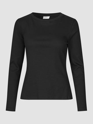 Women Rib T-Shirt Long Sleeve Black