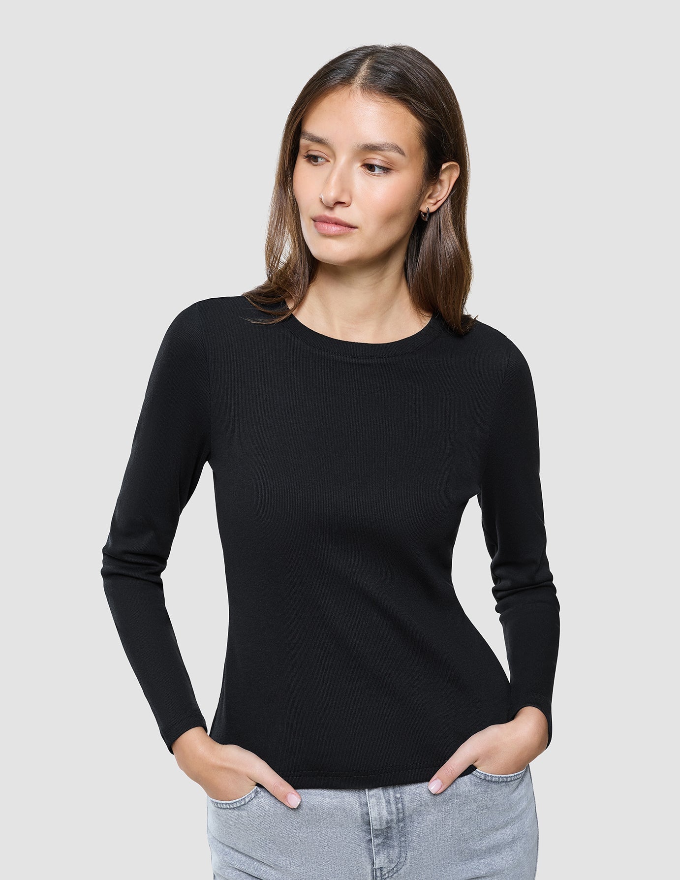 Women's Rib T-Shirt Long Sleeve Black