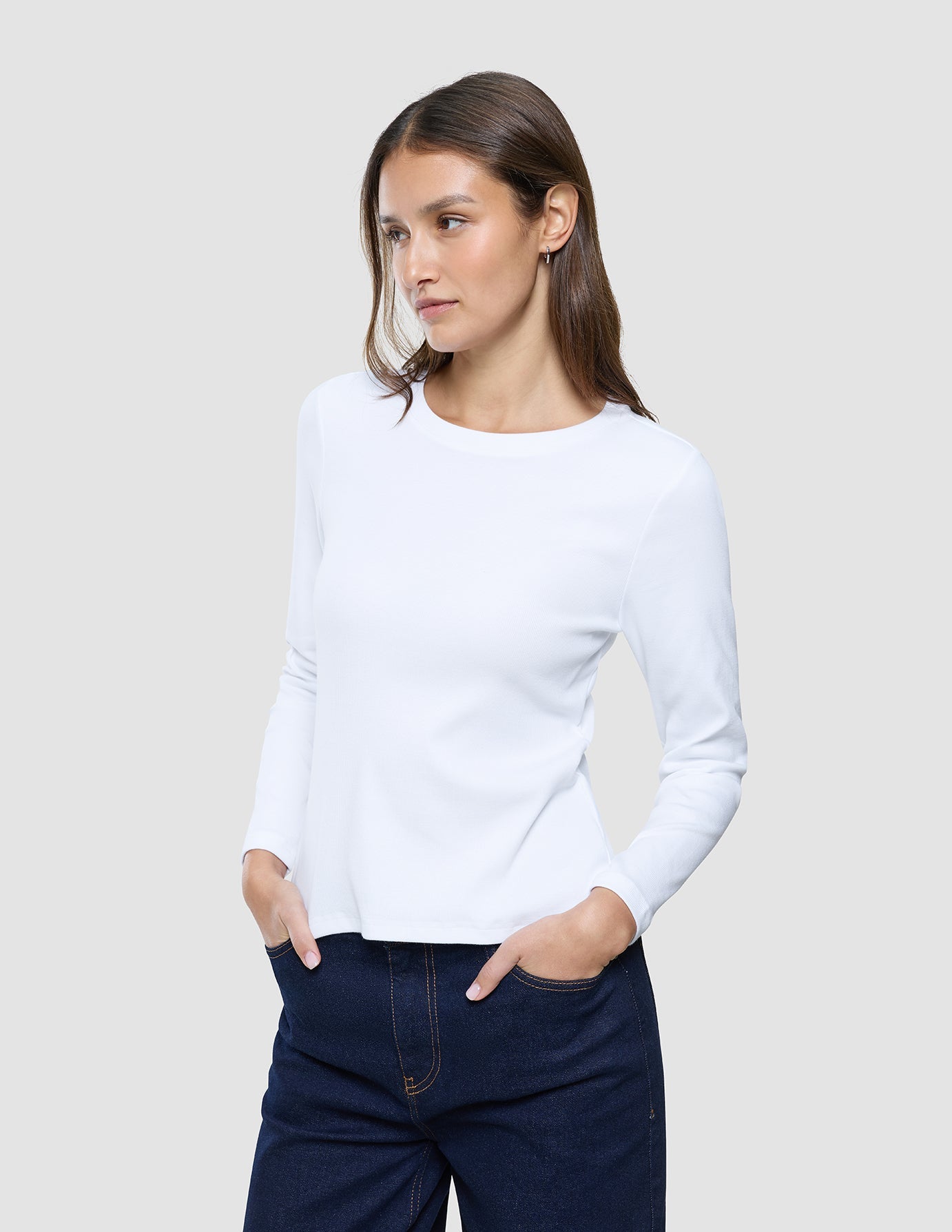 Women's Rib T-Shirt Long Sleeve White