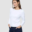 Women Rib T-Shirt Long Sleeve White