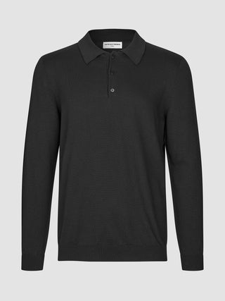 Seamless Core Knit Long Sleeve Polo Black