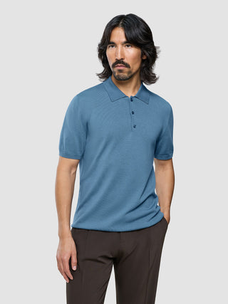 Seamless Core Knit Short Sleeve Polo Blue Tide