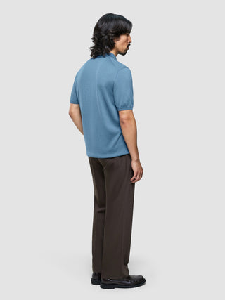 Seamless Core Knit Short Sleeve Polo Blue Tide