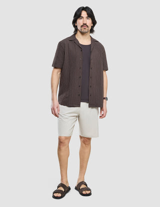 Seersucker Short Sleeve Shirt Cocoa Pinstripes