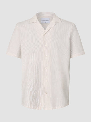 Seersucker Short Sleeve Shirt Cream Stripes