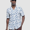Seersucker Short Sleeve Shirt Navy Palms