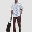 Seersucker Short Sleeve Shirt Navy Palms