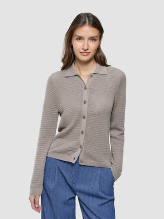 Women Structured Polo Long Sleeve Dark Sand