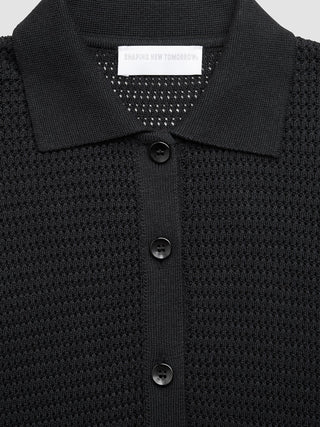 Women Structured Polo Long Sleeve Black