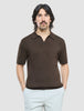 V-Neck Knit Short Sleeve Polo Dark Brown