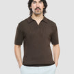V-Neck Knit Short Sleeve Polo Dark Brown