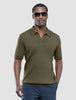 V-Neck Knit Short Sleeve Polo Green Night