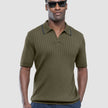 V-Neck Knit Short Sleeve Polo Green Night
