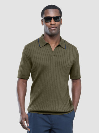 V-Neck Knit Short Sleeve Polo Green Night