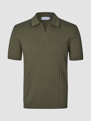 V-Neck Knit Short Sleeve Polo Green Night