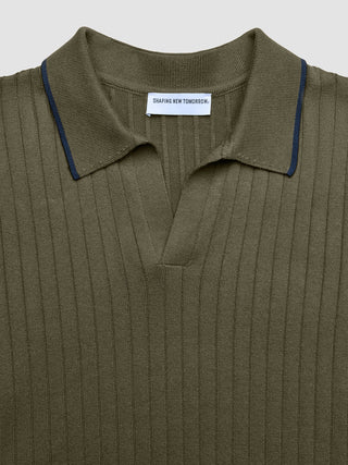 V-Neck Knit Short Sleeve Polo Green Night