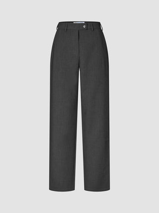 Damenhose GO2 in gerader Passform, dunkelgrau meliert, aus Doubleface-Material, mit Knopfleiste, Gürtelschlaufen und Seitentaschen.