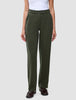 Damenhose GO2 Straight Dusty Olive in Olivgrün, mit geradem Bein, Knopfverschluss und Gürtelschlaufen, gefertigt aus Doubleface-Material.
