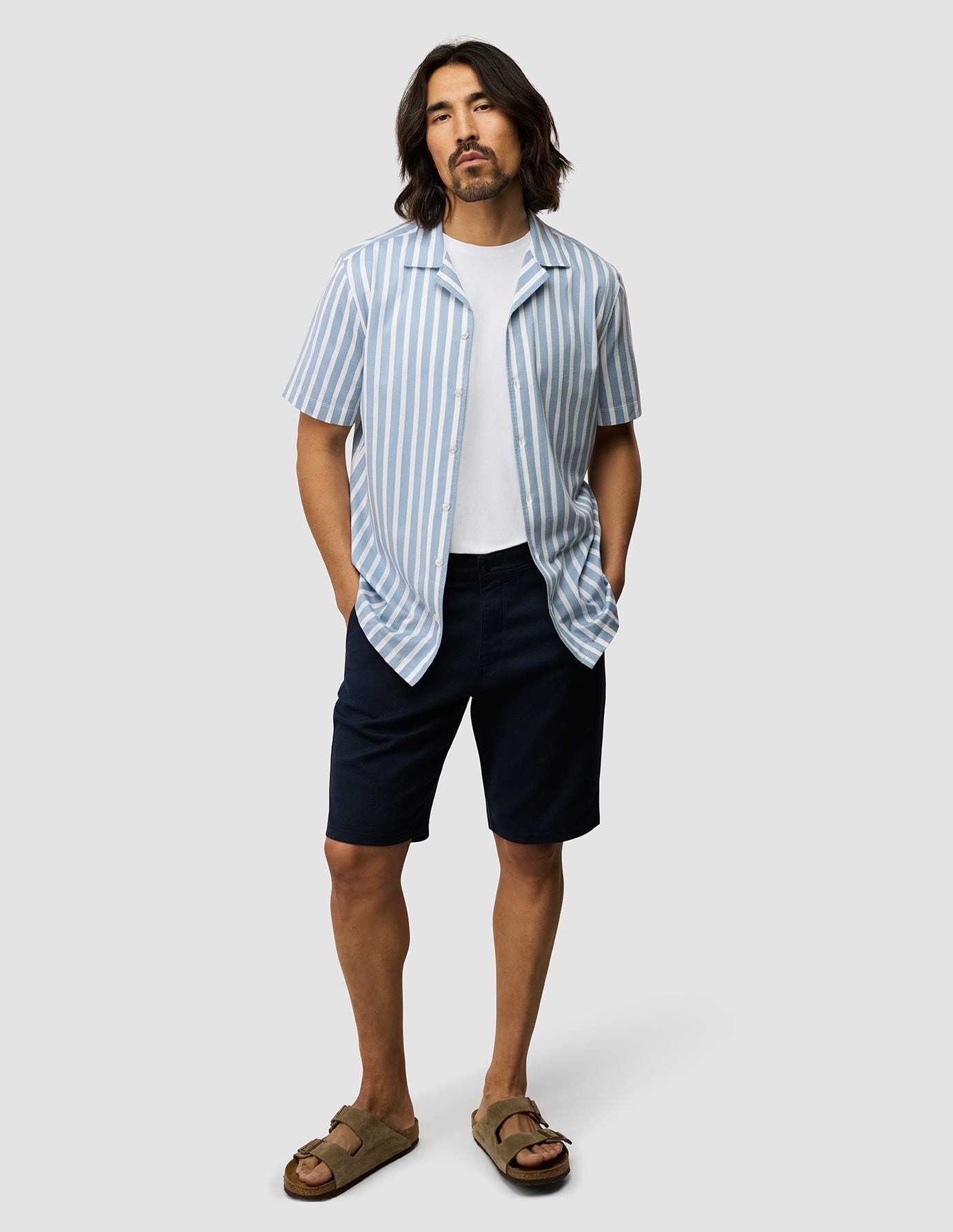 Bowling Short Sleeve Shirt Bold Stripes Light Blue