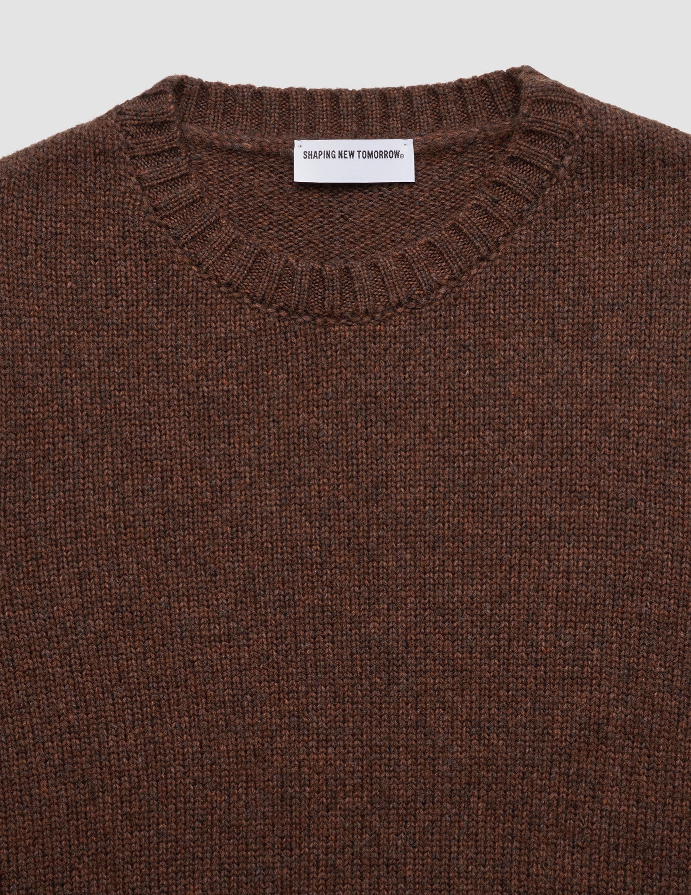 Chunky Soft Wool Knit Crewneck Saddle Brown Melange