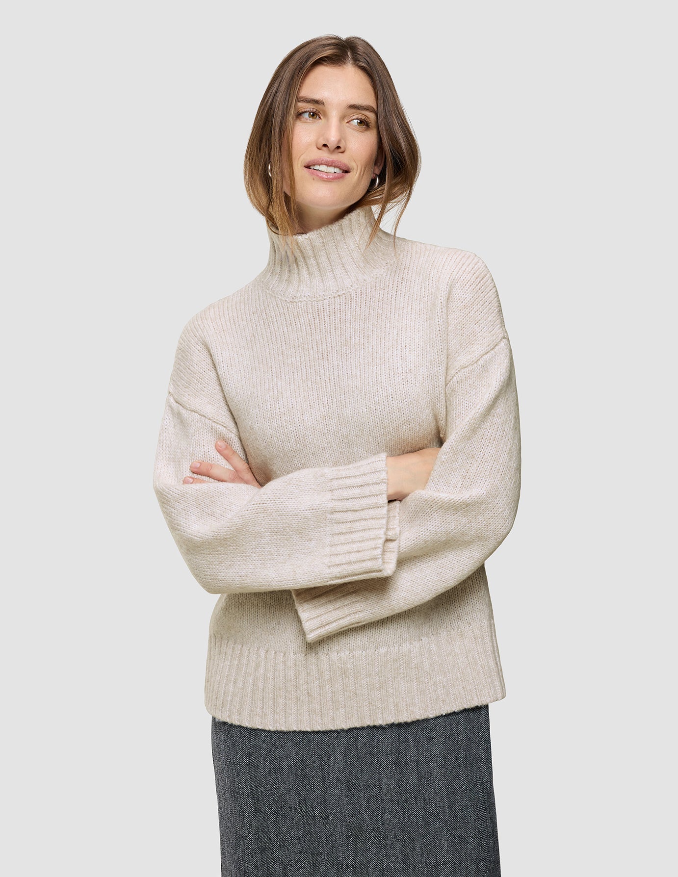 Women's Chunky Soft Wool Knit Turtleneck Sugar Melange