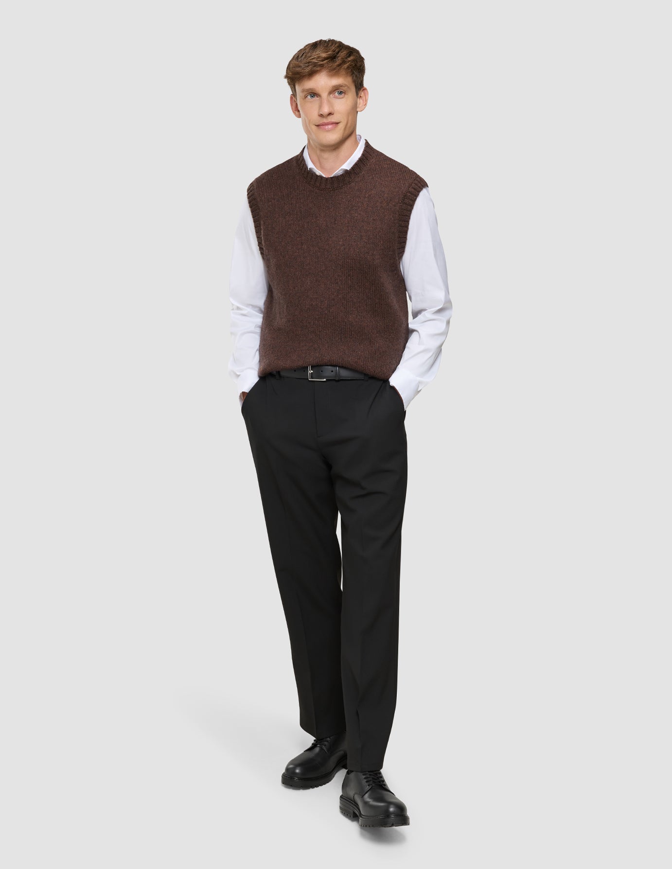 Chunky Soft Wool Knit Vest Saddle Brown Melange