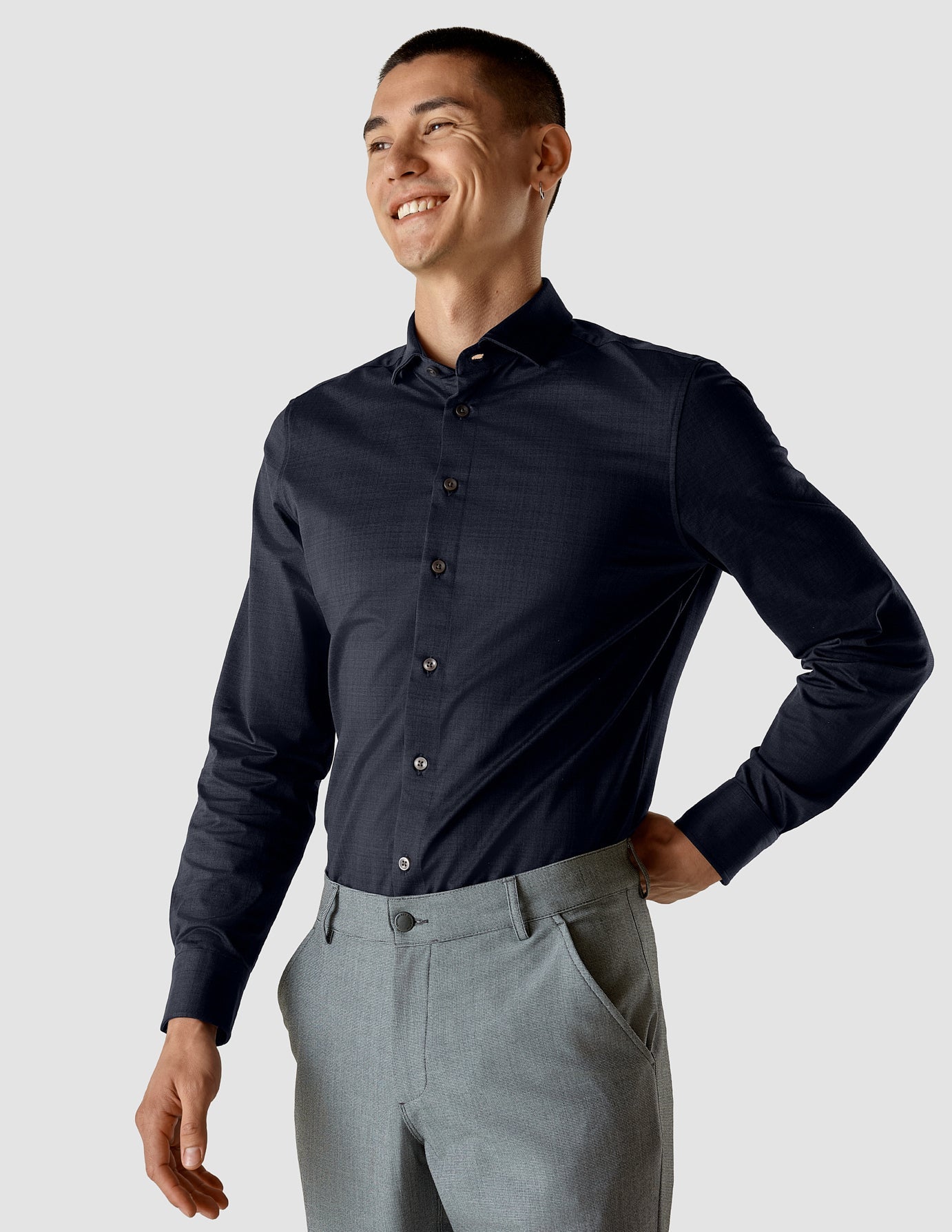 Classic Hemd Dark Navy Melange Slim