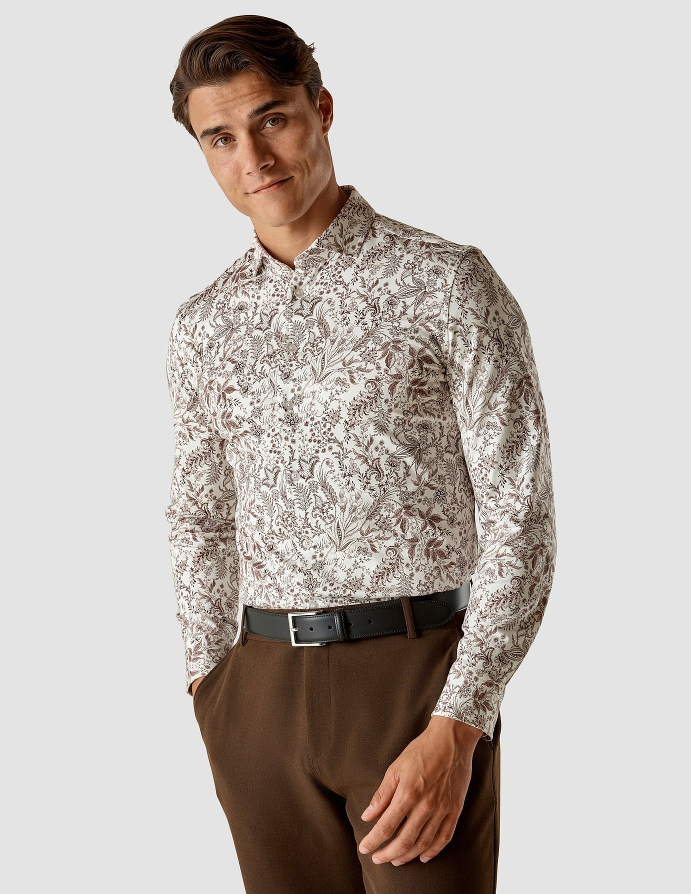 Classic Hemd Flower Wine Slim