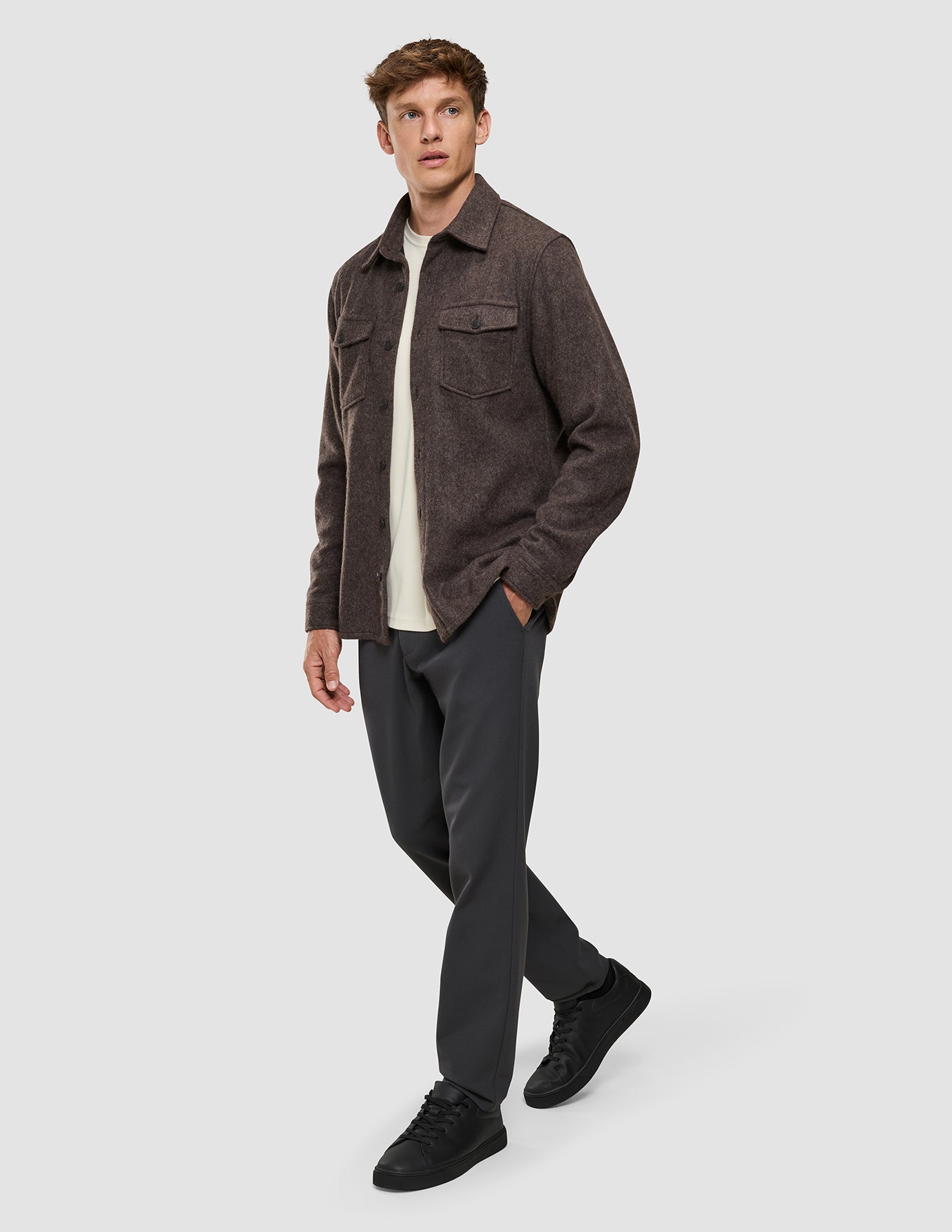 Double Layer Wool Overshirt Saddle Brown