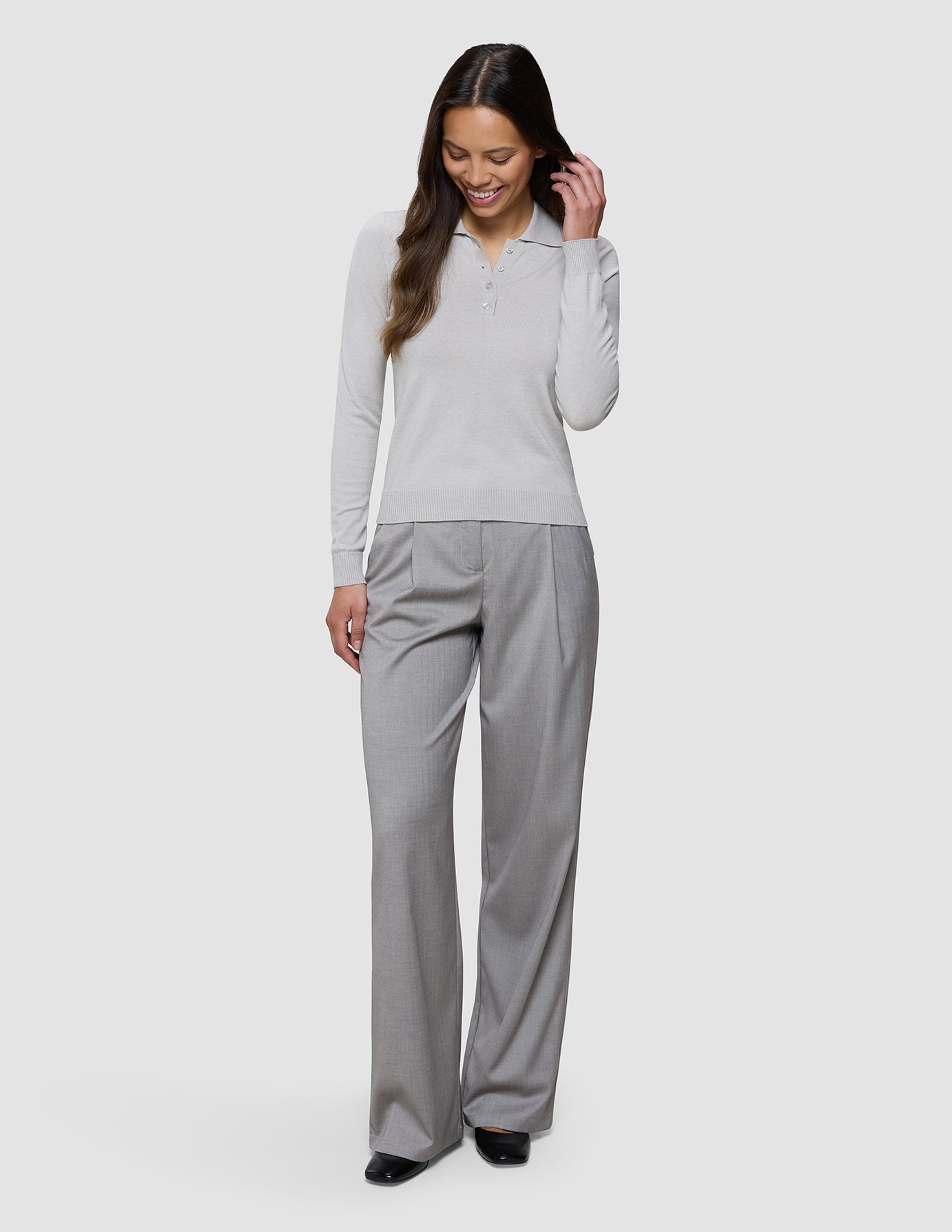 Women's Elevated Knit Polo Cold Beige Melange