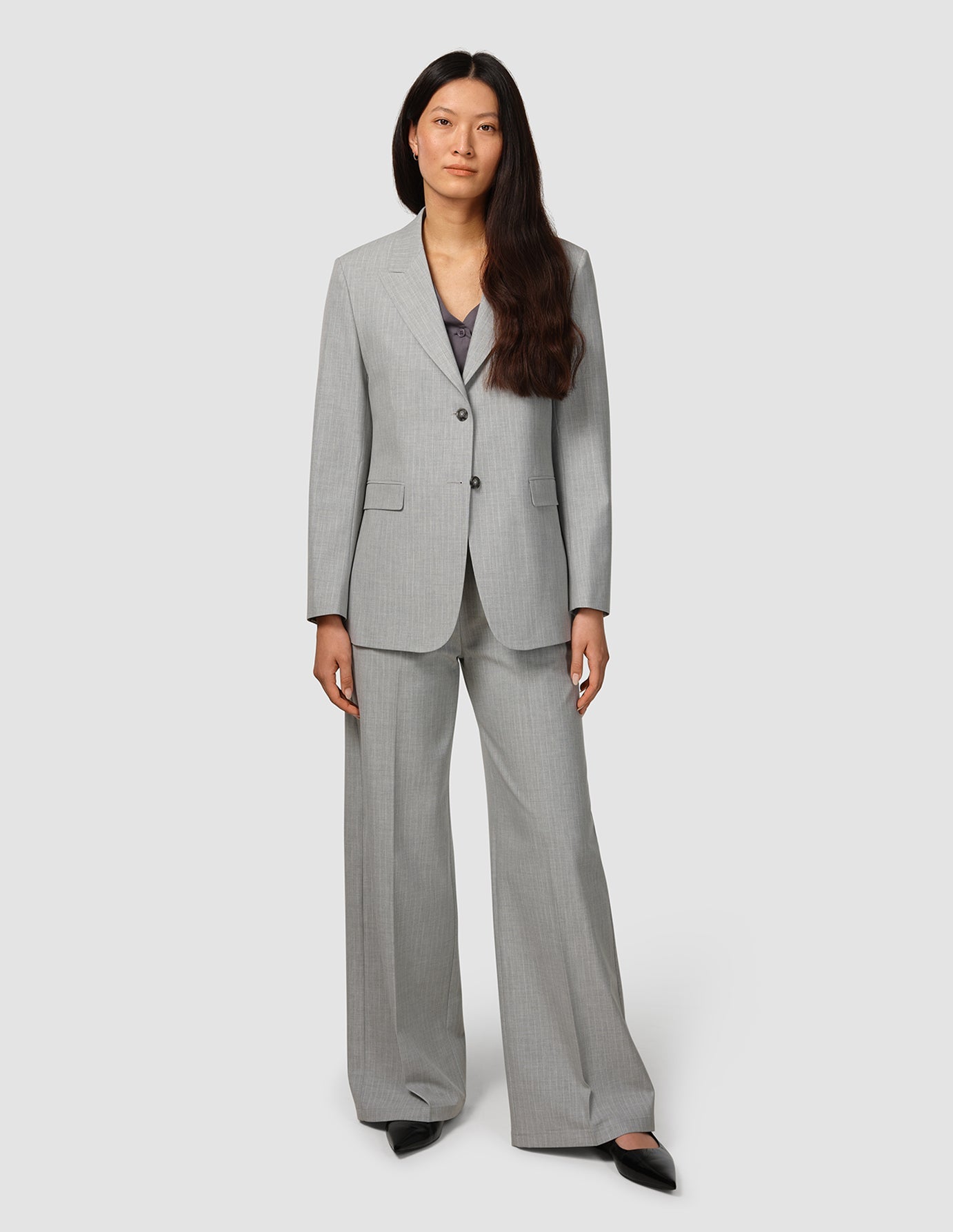 Essential Suit Light Grey Pinstripe Blazer & Wide Pants
