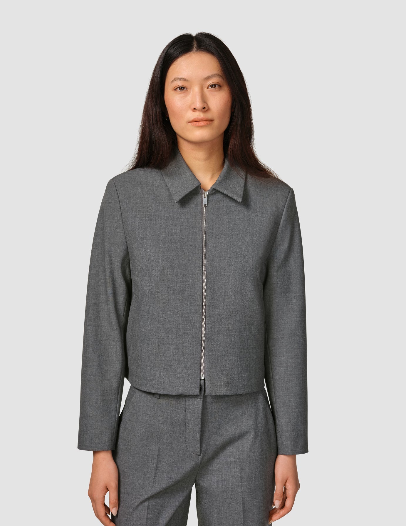 Essential Short Zip Jacket Dark Grey Melange