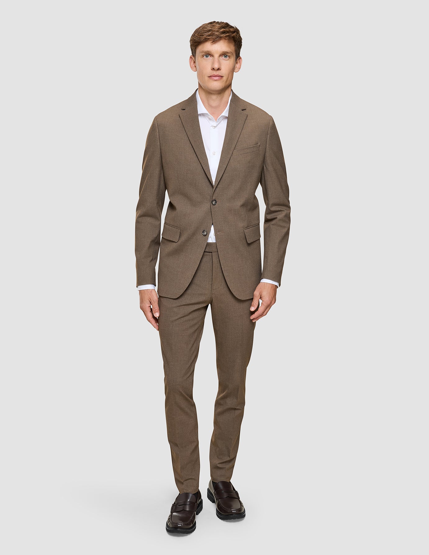 Essential Suit Pants Slim Saddle Brown Melange