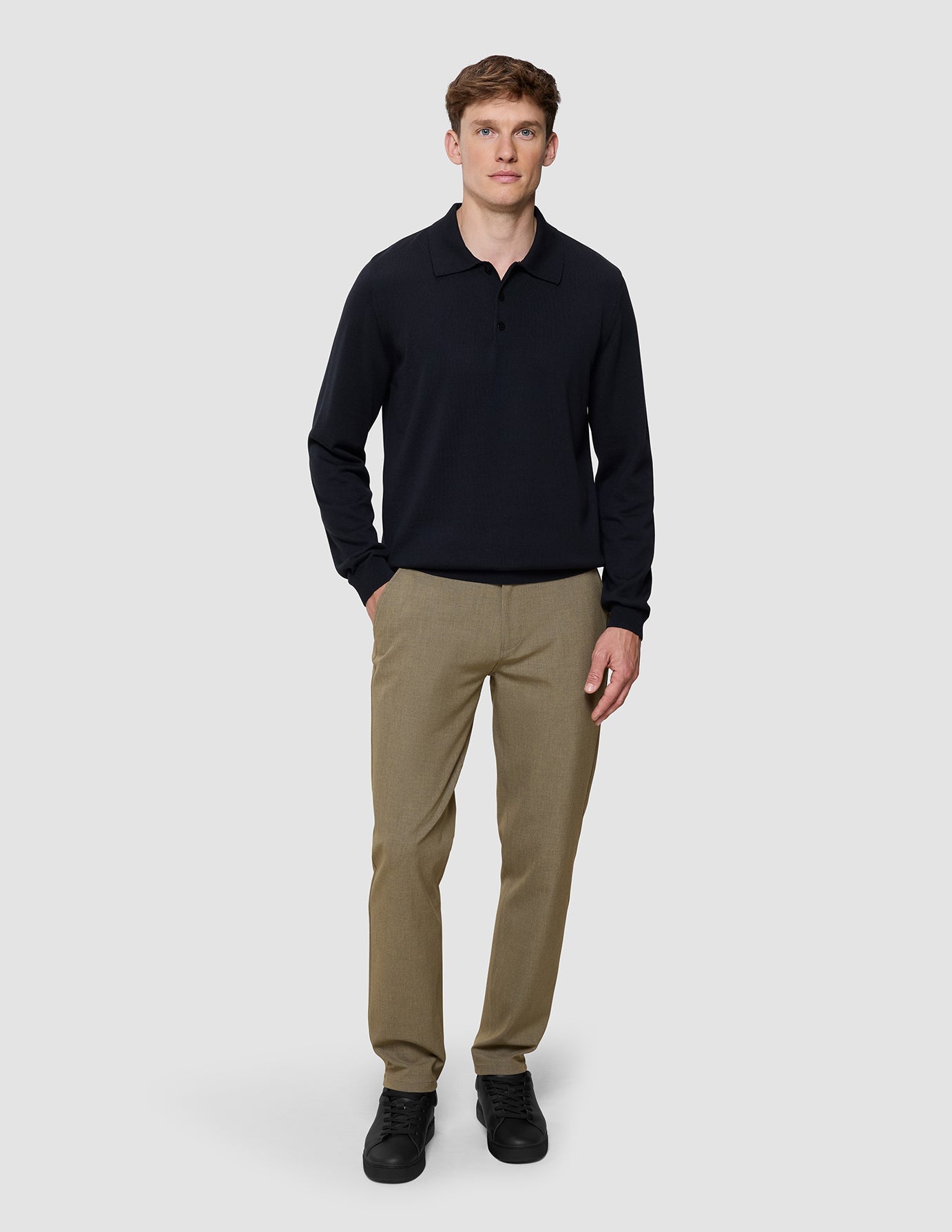Everyday Knit Long Sleeve Polo Black