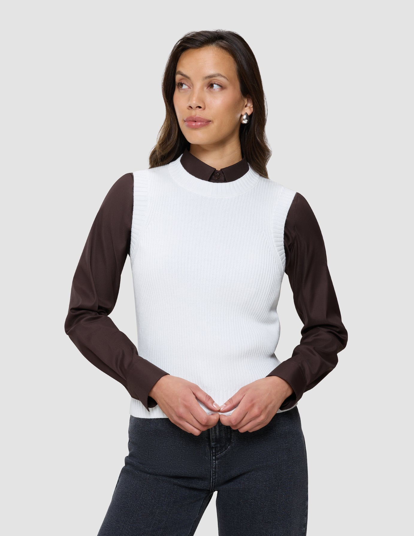 Women's Fine Knit Rib Vest Off White