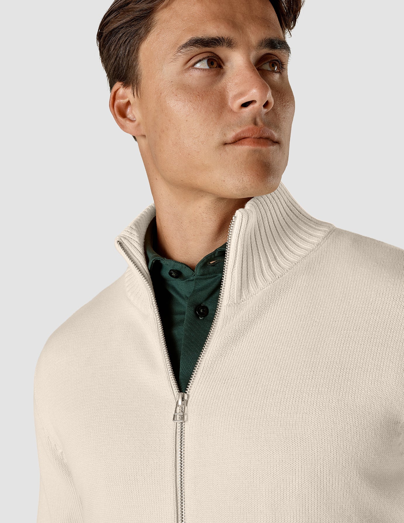 Heavy Knit Full Zip Off White