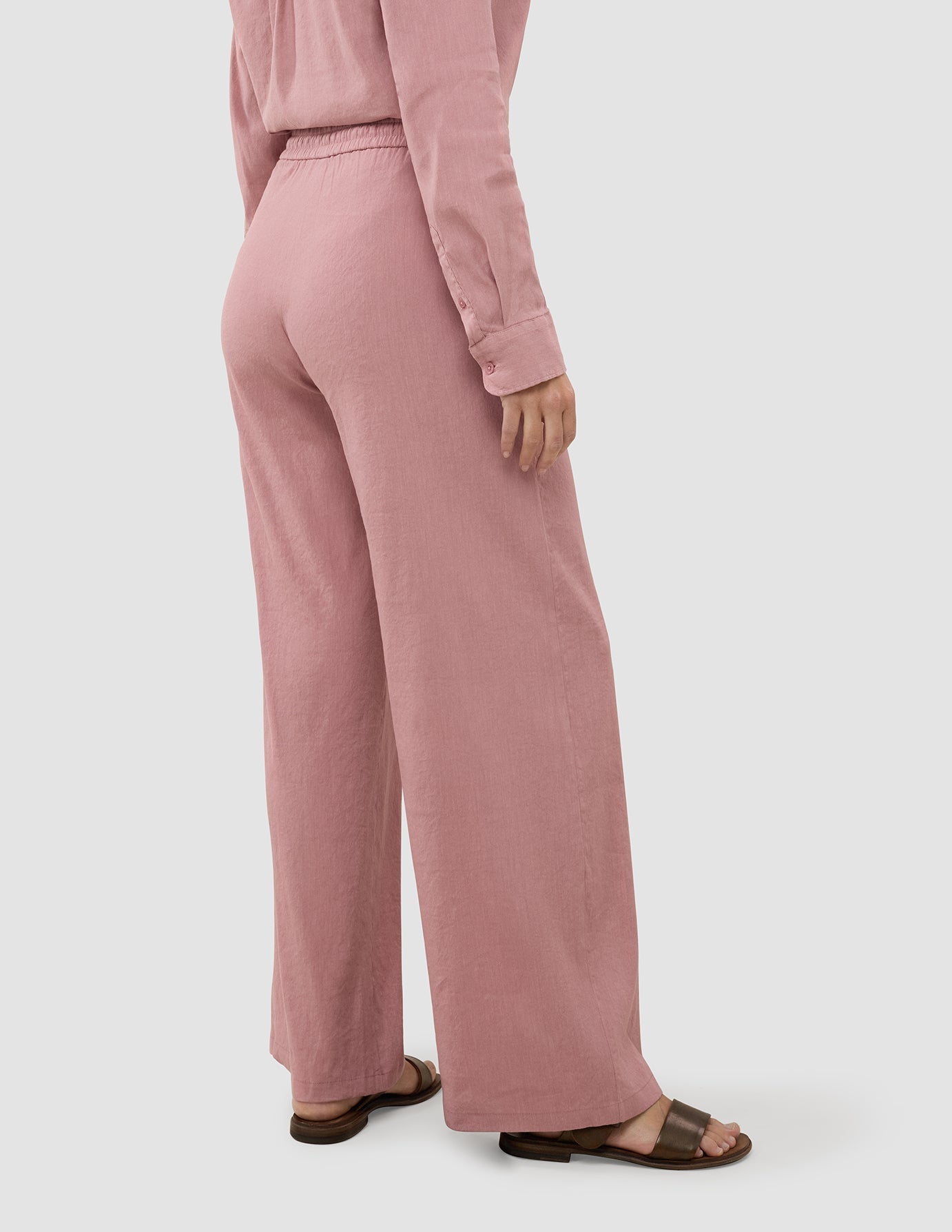 Linen Set Dusty Cerise Long Sleeved Shirt & Relaxed Pants
