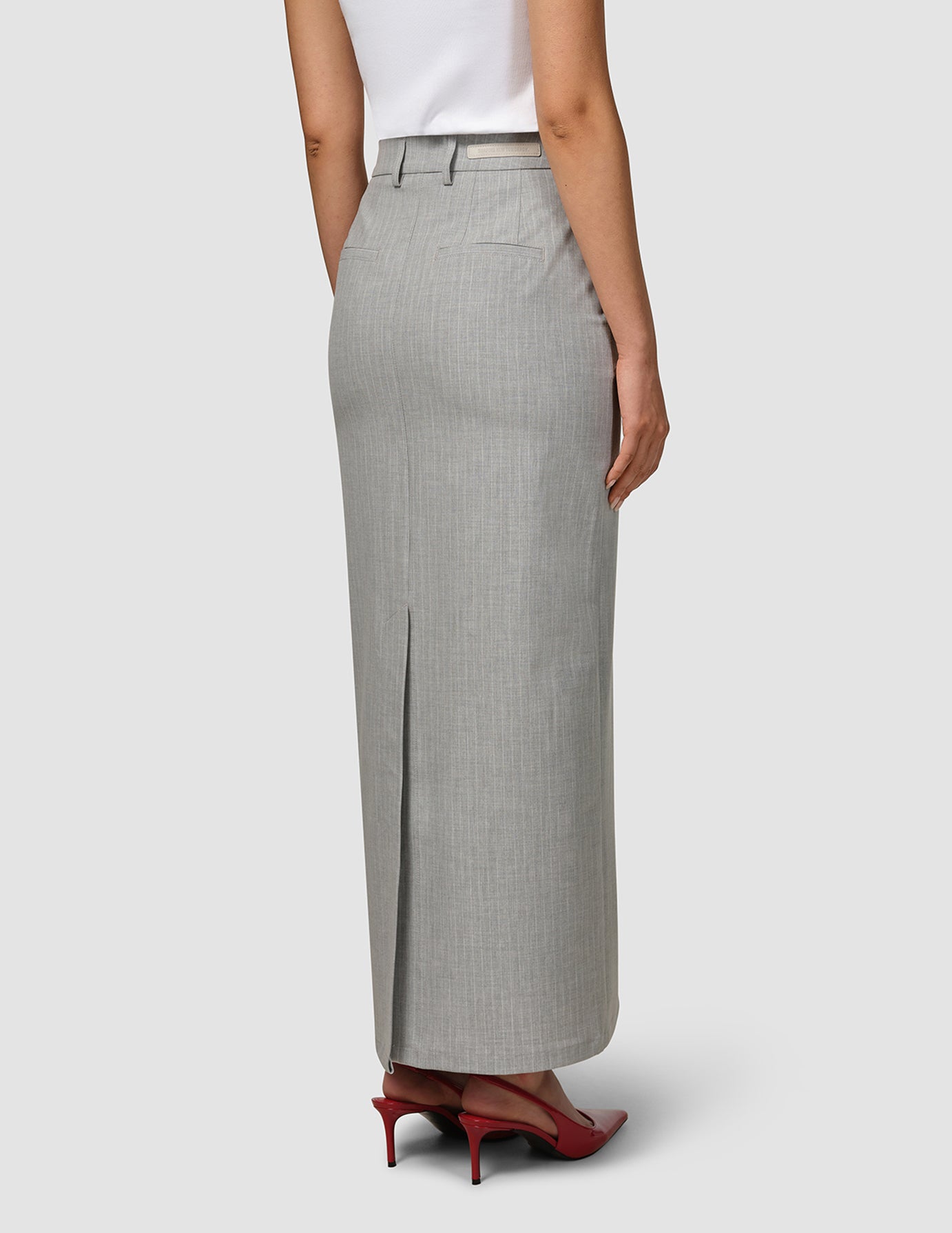 Essential Maxi Skirt Light Grey Pinstriped