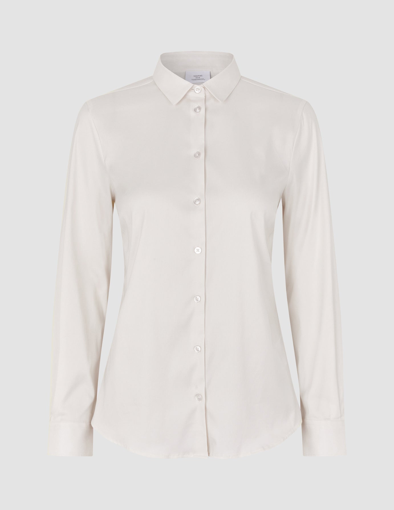 Damen-Oxfordhemd White Orchid Slim in hellem, langärmeligem, minimalistischem skandinavischem Design mit klassischem Kragen.