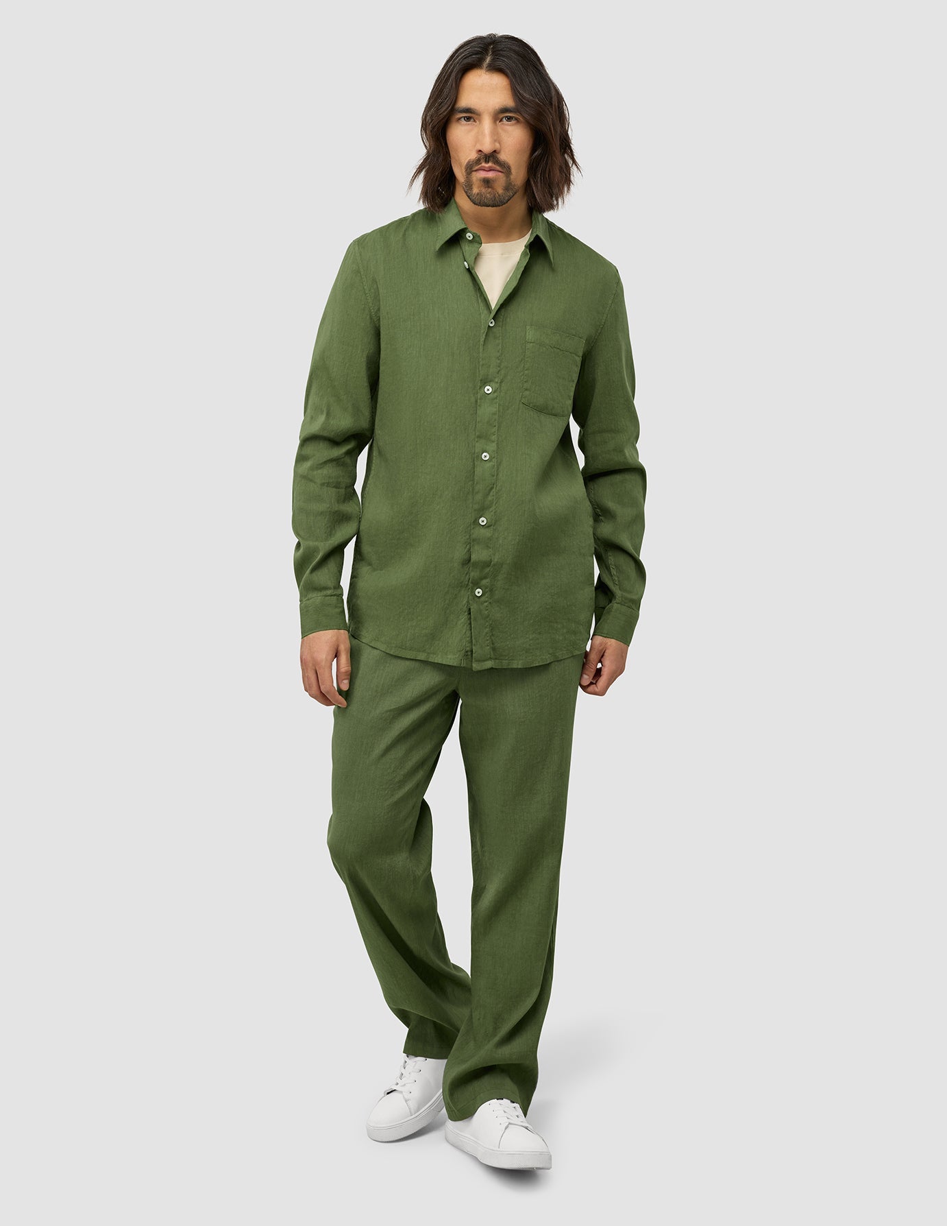 Refined Linen Long Sleeve Shirt Clover Green