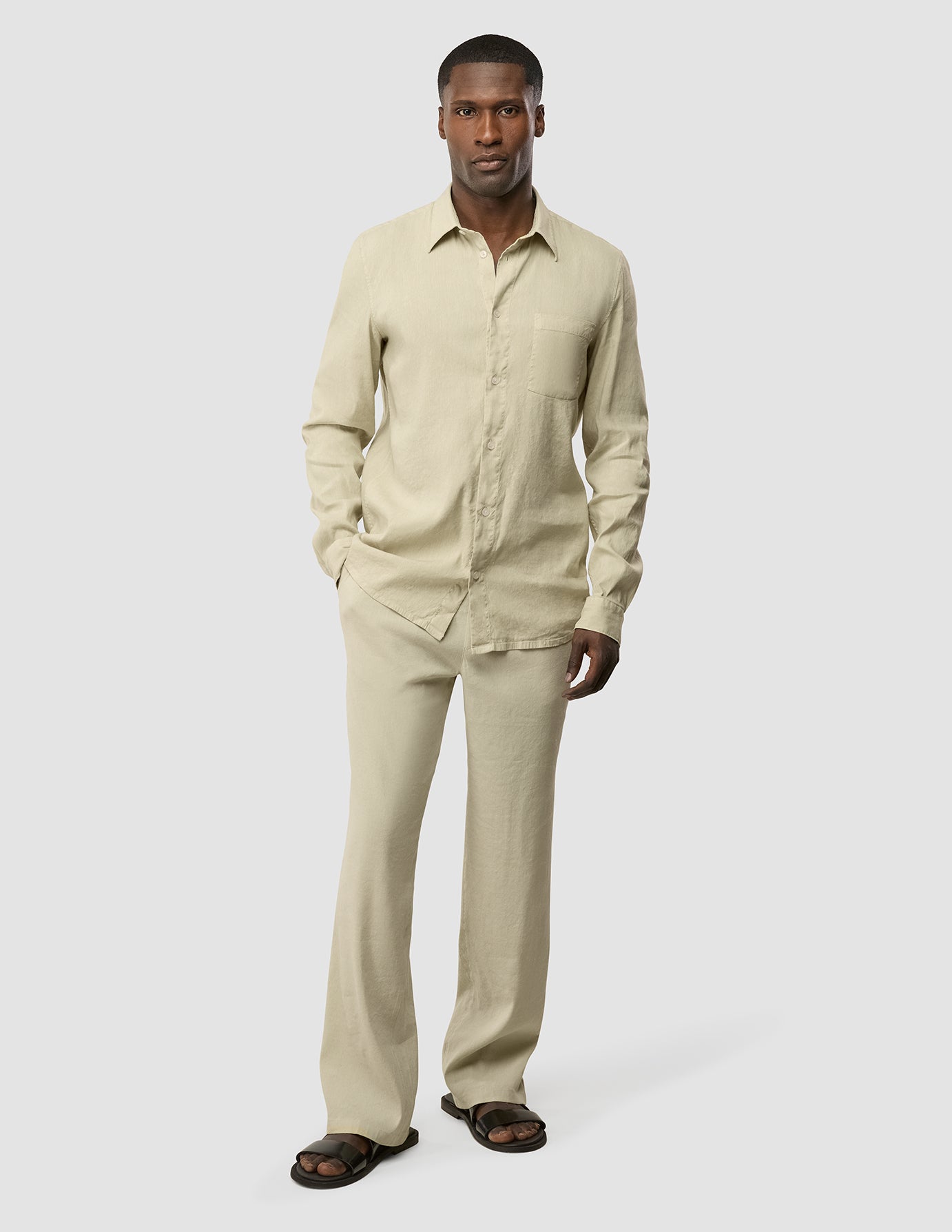 Refined Linen Long Sleeve Shirt Soft Sand